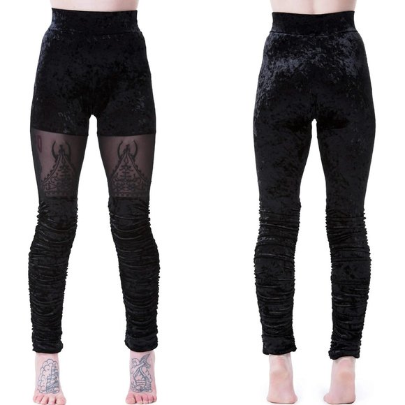 Killstar, Pants & Jumpsuits, Killstar Nightshade Black Velvet Crush  Leggings